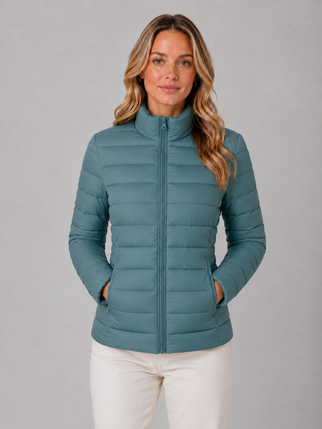 Women's Lightweight Zip Puffer Jacket – Slim Fit