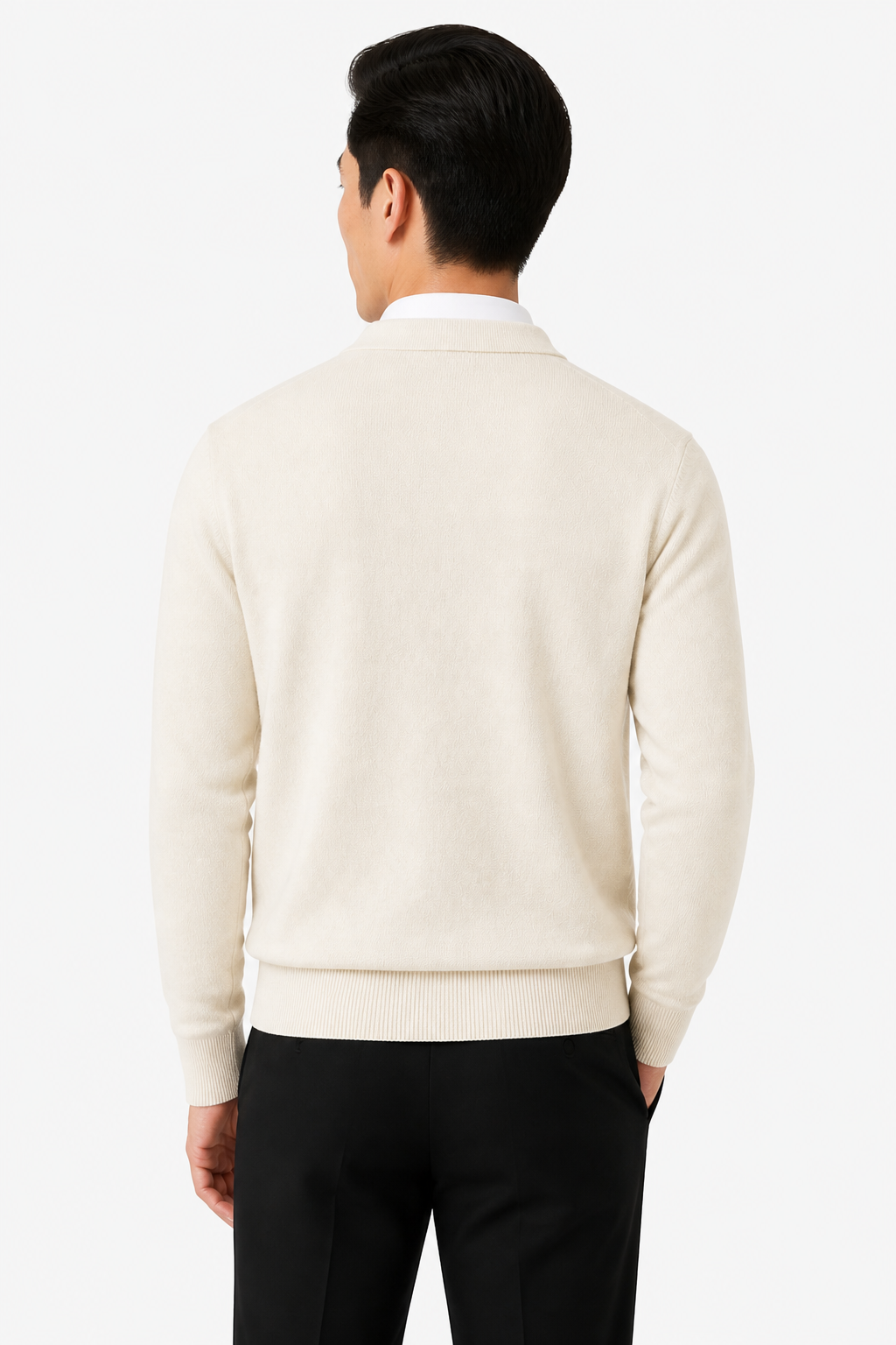 Men's Knit Cardigan Button Front Collar Classic Fit - Apricot - back
