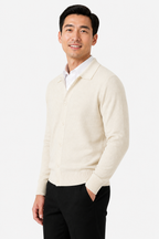 Men's Knit Cardigan Button Front Collar Classic Fit - Apricot - side