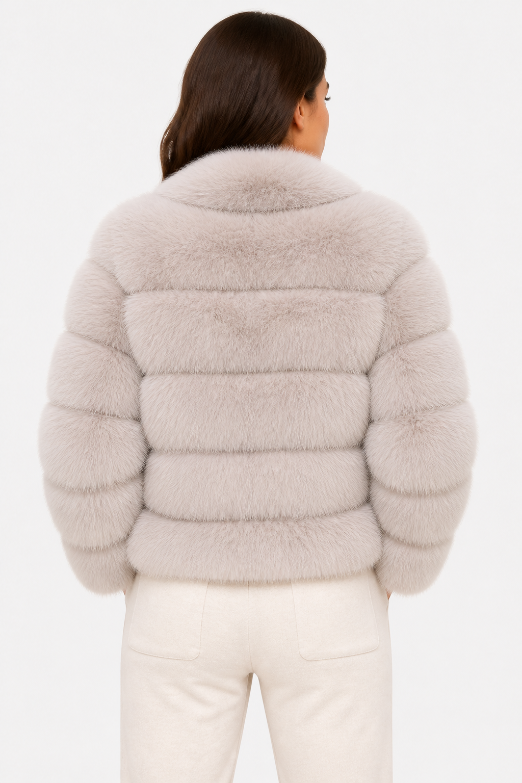 Beige Premium Faux Fur Jacket - Beige - back