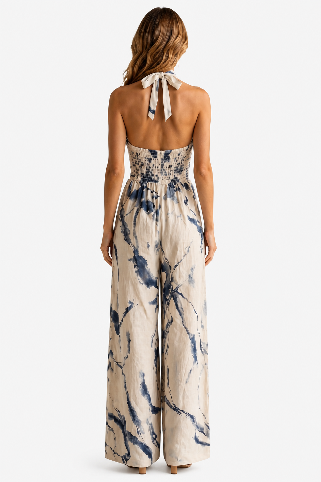 Aquarelle – Artistic ink print – Wide-leg jumpsuit - Beige - back