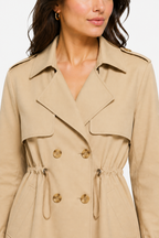 Women's Short Trench Coat Double-Breasted Drawstring Waist - Beige - detail 2