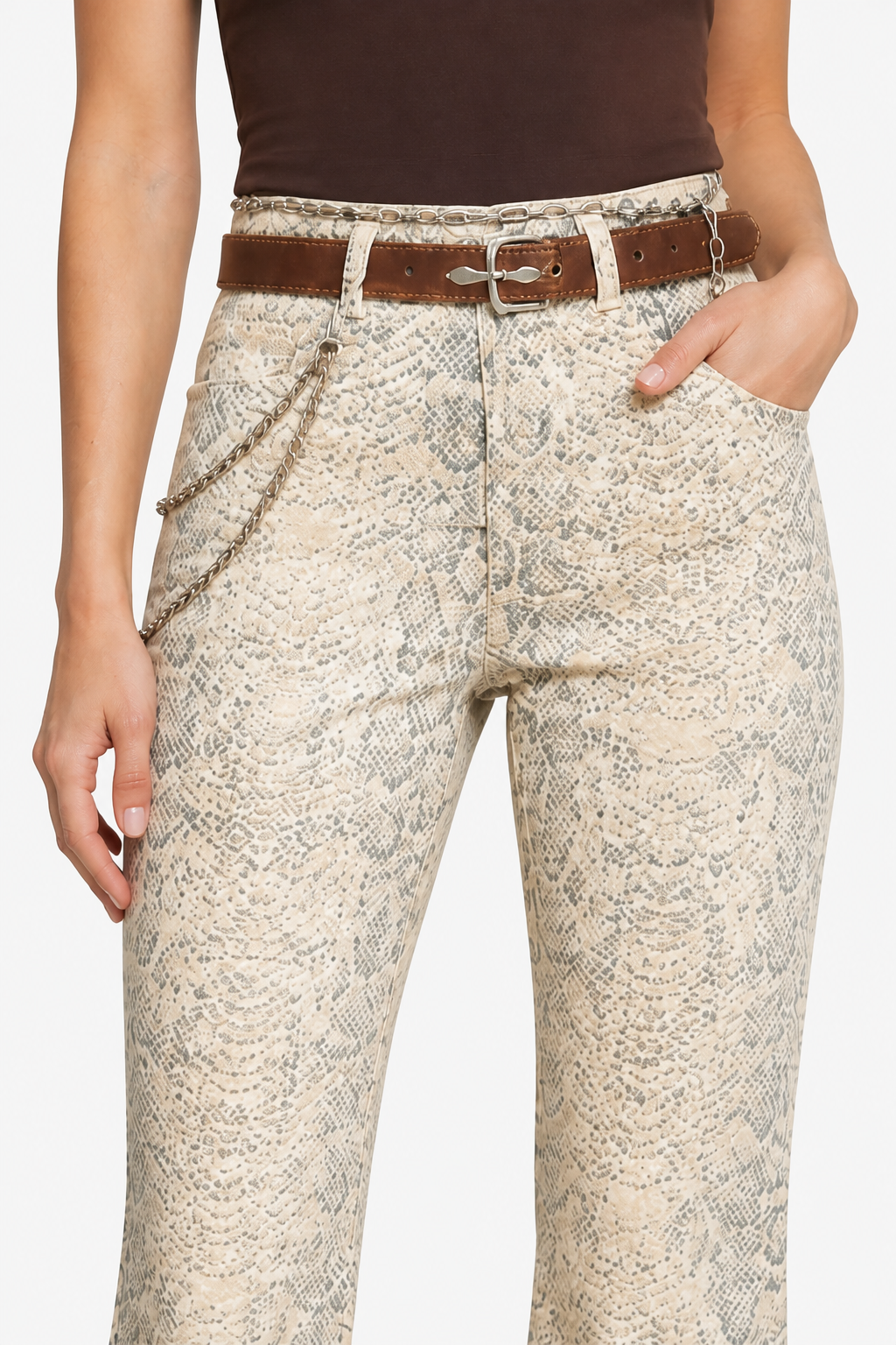 Seraphielle – Snake print elegance – Palazzo jeans - Beige - detail