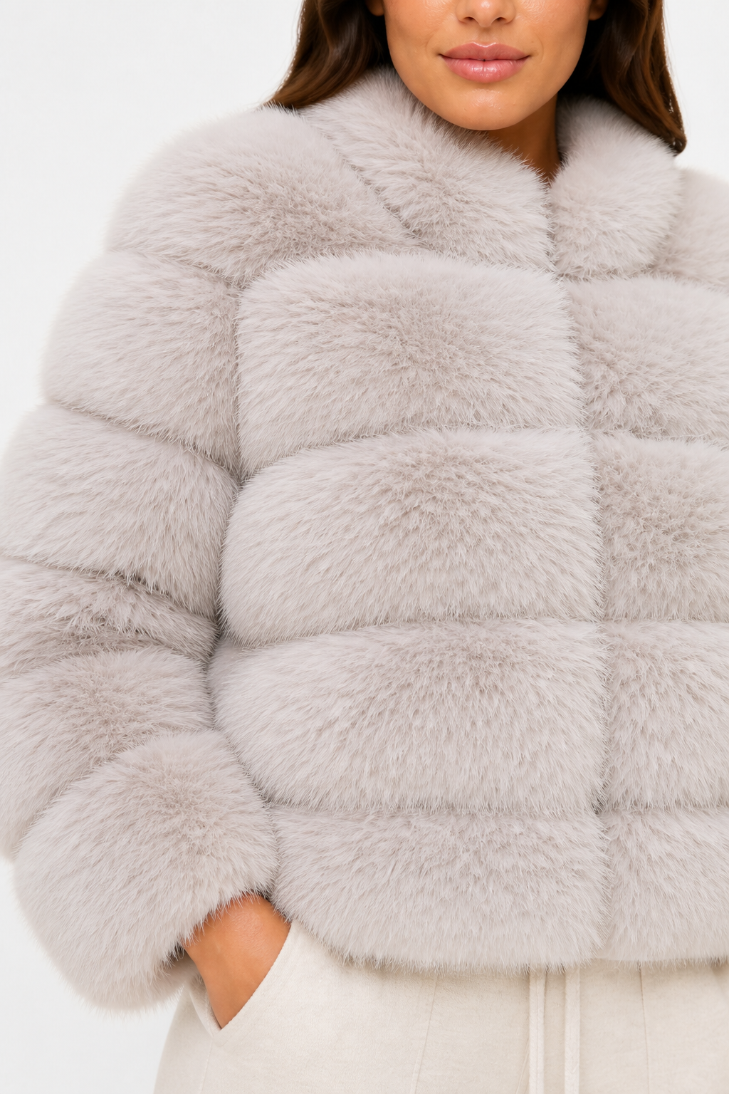 Beige Premium Faux Fur Jacket - Beige - detail