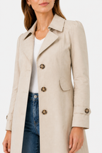 Women’s Tailored Trench Coat – Short Buttoned Fit - Beige - detail