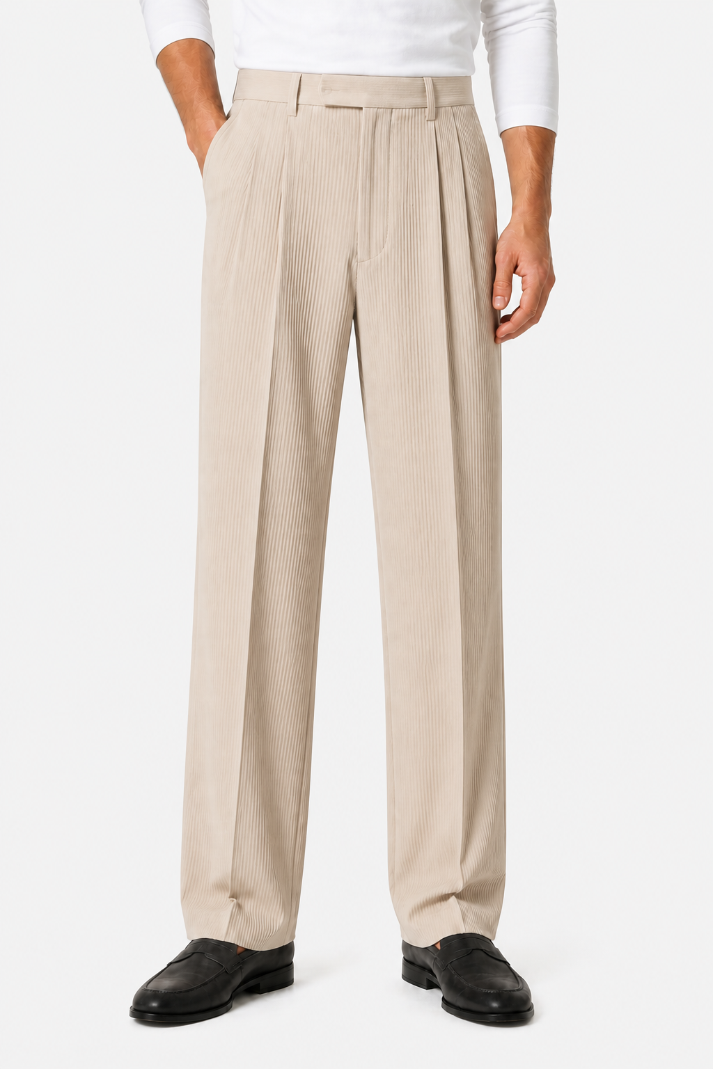Men's Smart Pleated Trousers - BEIGE - front