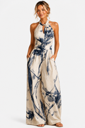 Aquarelle – Artistic ink print – Wide-leg jumpsuit - Beige - front