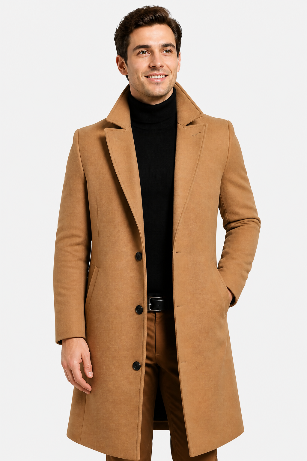 Harrington Oxford | Men's Tailored Overcoat – Classic Long Winter Coat for Smart or Casual Wear - Beige - front