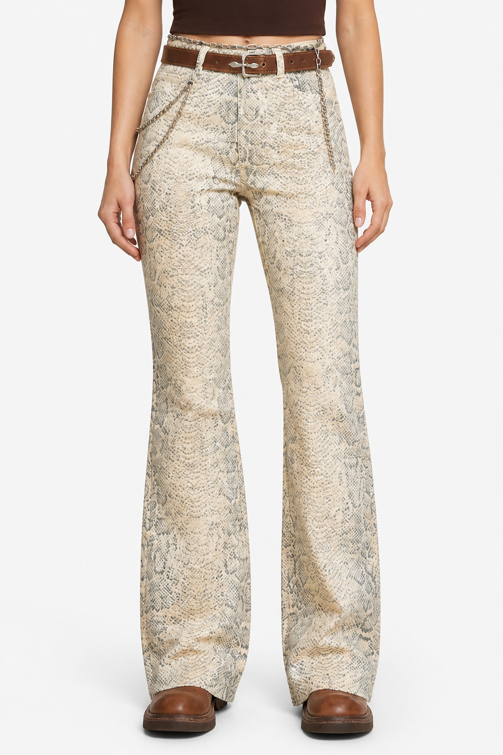 Seraphielle – Snake print elegance – Palazzo jeans - Beige - front