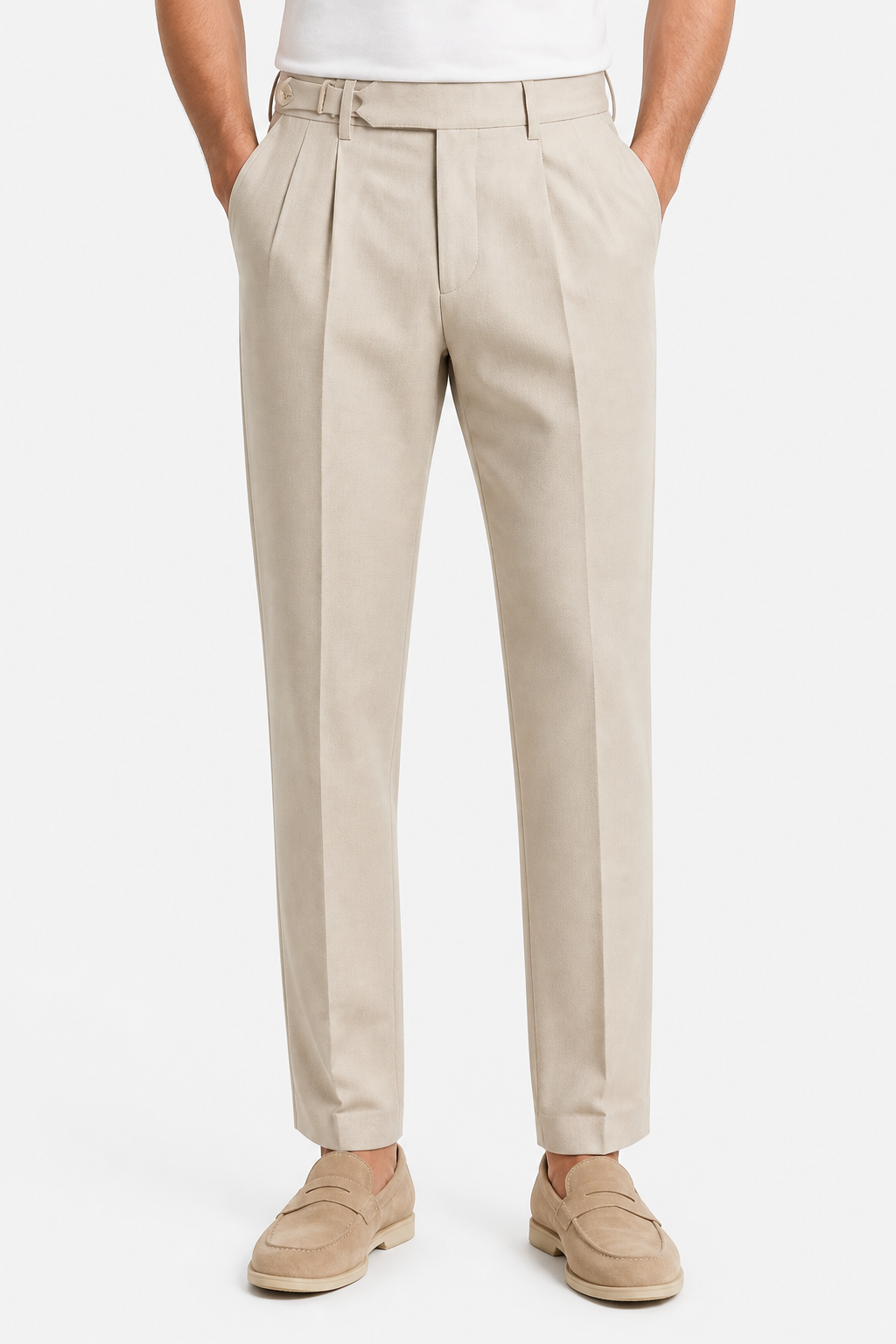 Men's Pleated Trousers - BEIGE - front
