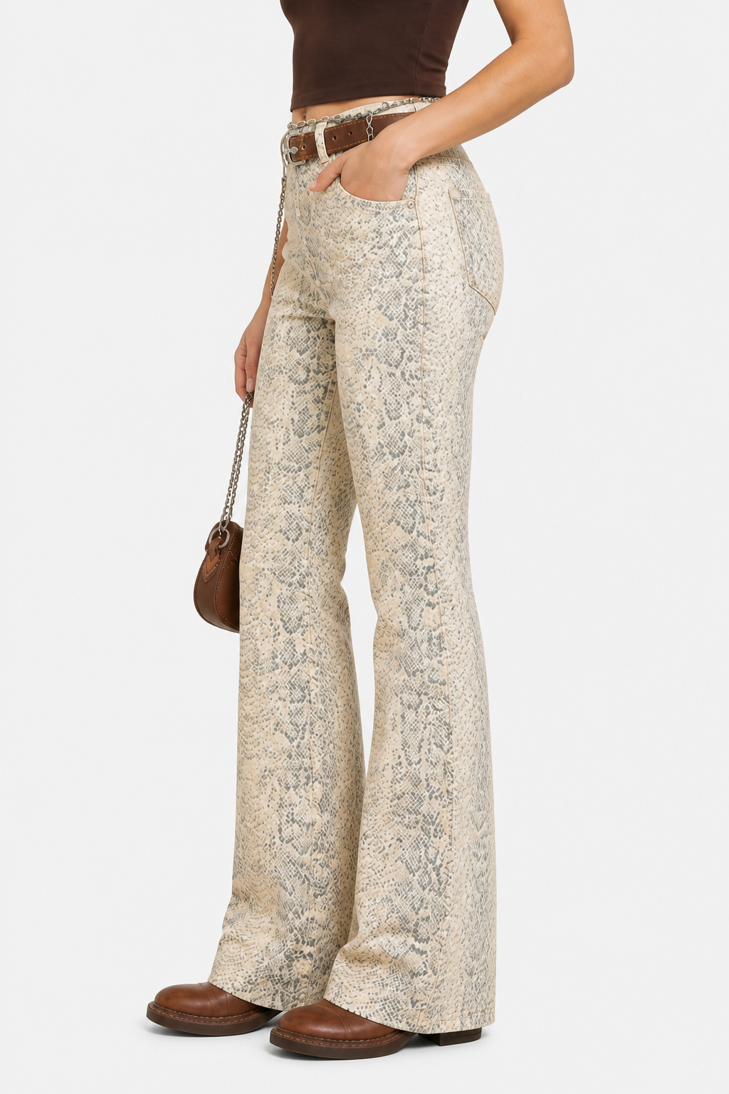 Seraphielle – Snake print elegance – Palazzo jeans - Beige - side