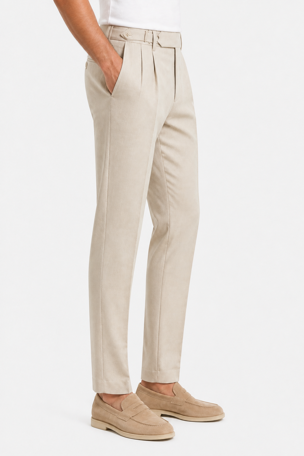 Men's Pleated Trousers - BEIGE - side