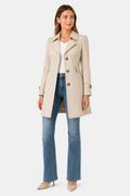 Women’s Tailored Trench Coat – Short Buttoned Fit - Beige - whole body 2
