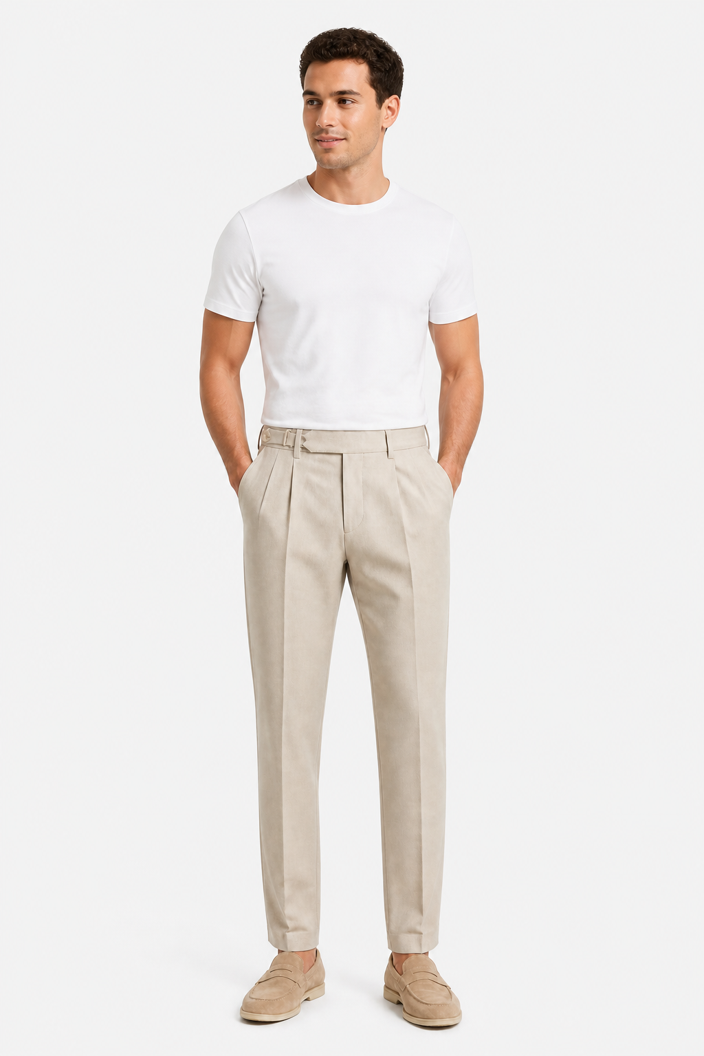 Men's Pleated Trousers - BEIGE - whole body