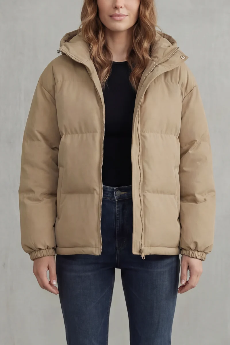 Oversized Hooded Puffer Jacket Zip Front - Oversized Fit