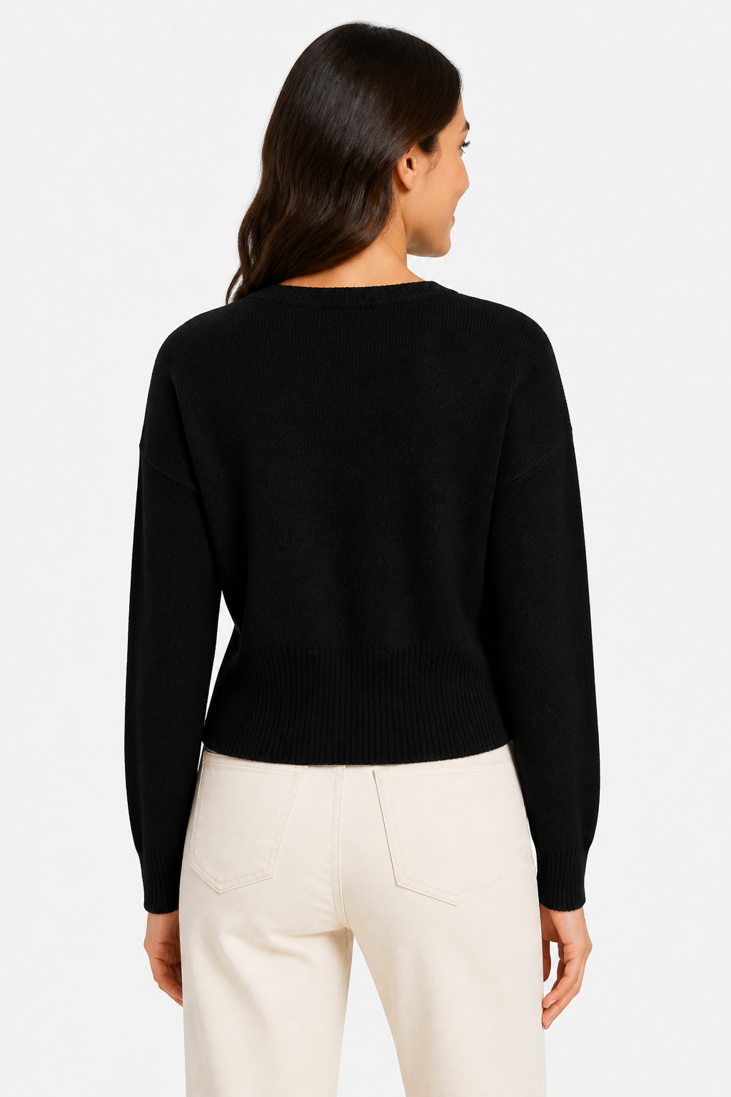 Elegant Crop Ribbed Cardigan for Women - Black - back