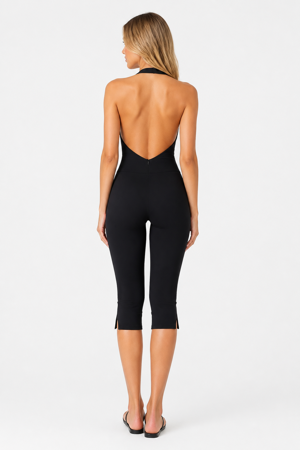 Halter Neck Jumpsuit Backless Slim Fit Black - Black - back