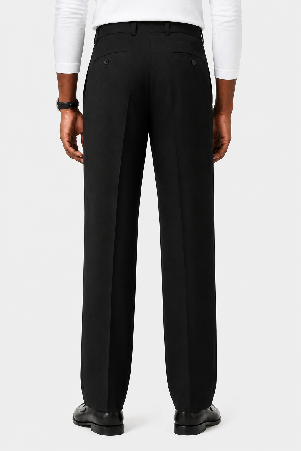 Men's Smart Pleated Trousers - BLACK - back
