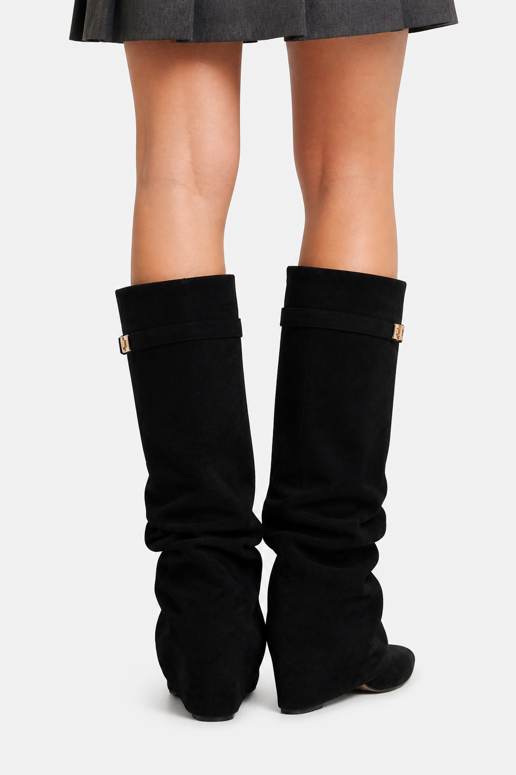 Knee High Slouch Boots - Pointed Toe - Black - back