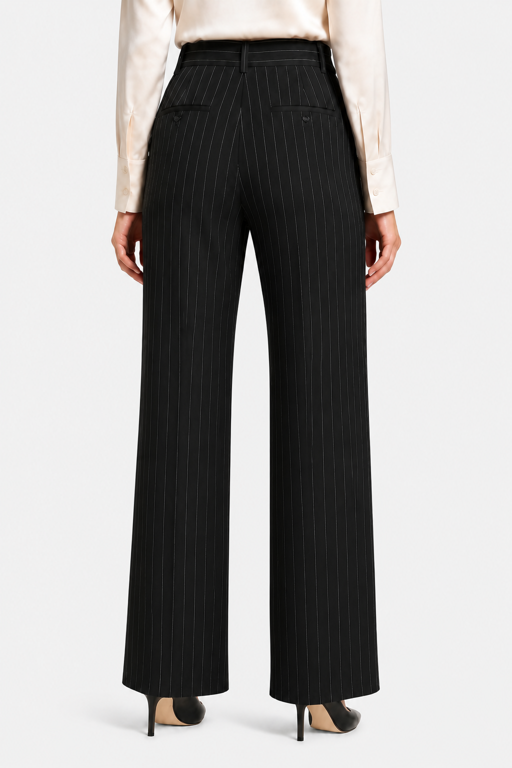 Belloire – Refined pinstripe elegance – Wide-leg trousers - Black - back