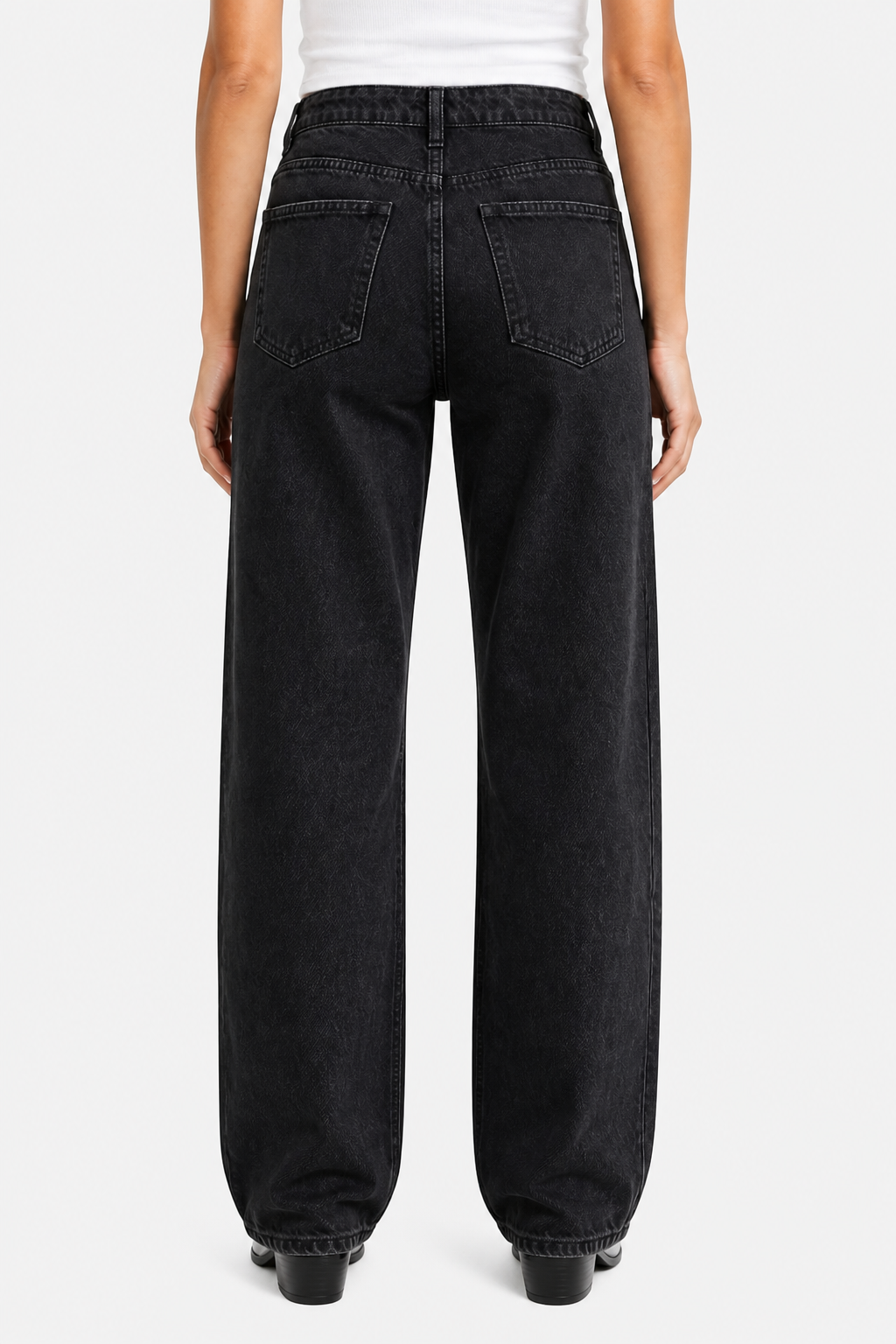 Velmoura – Crystal cut detail – Wide leg jeans - Black - back