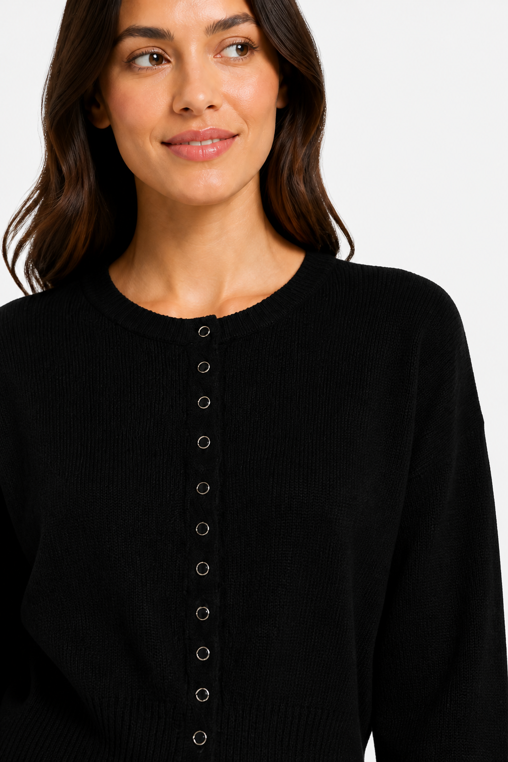 Elegant Crop Ribbed Cardigan for Women - Black - detail
