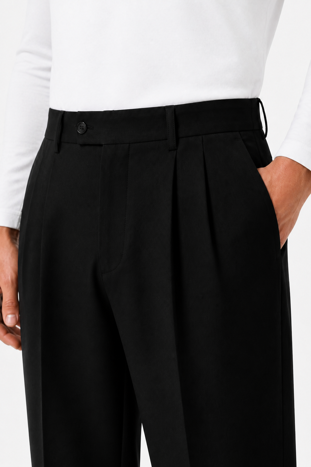 Men's Smart Pleated Trousers - BLACK - detail