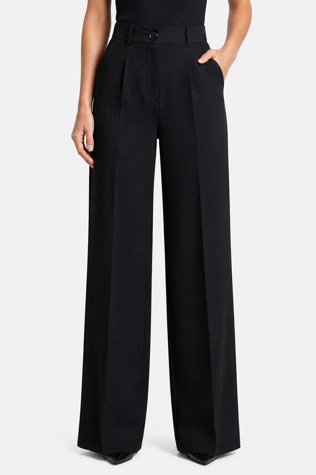 Elozane – Tailored pleats – High-waist wide-leg trousers - Black - front