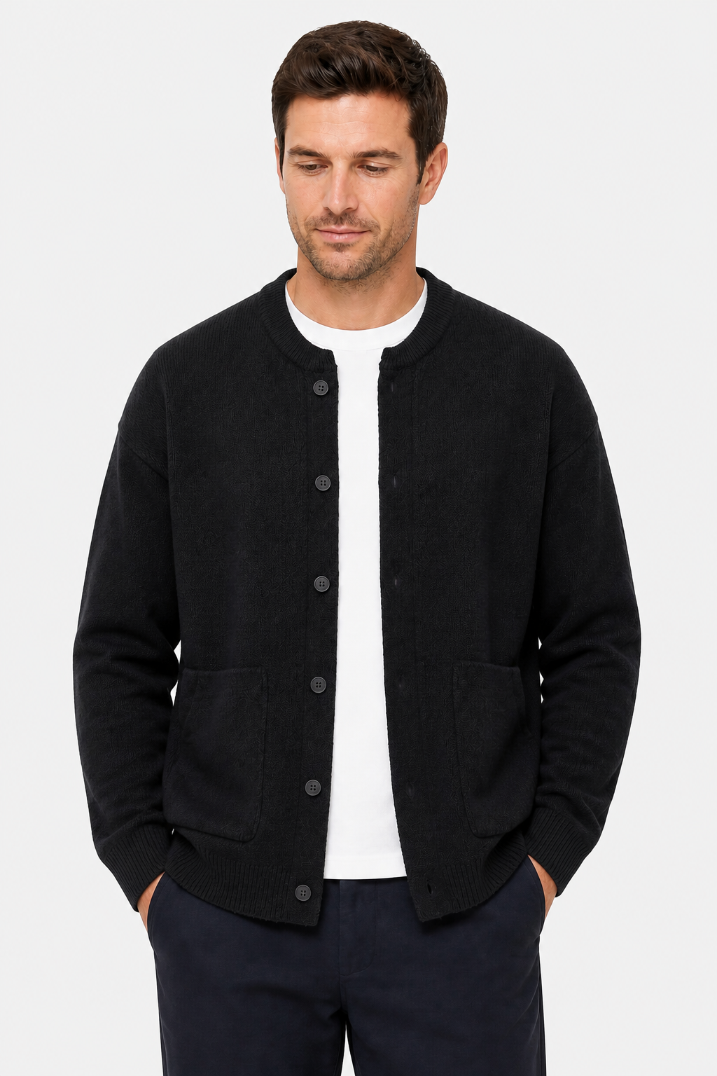 Men's Buttoned Cardigan - Black - front
