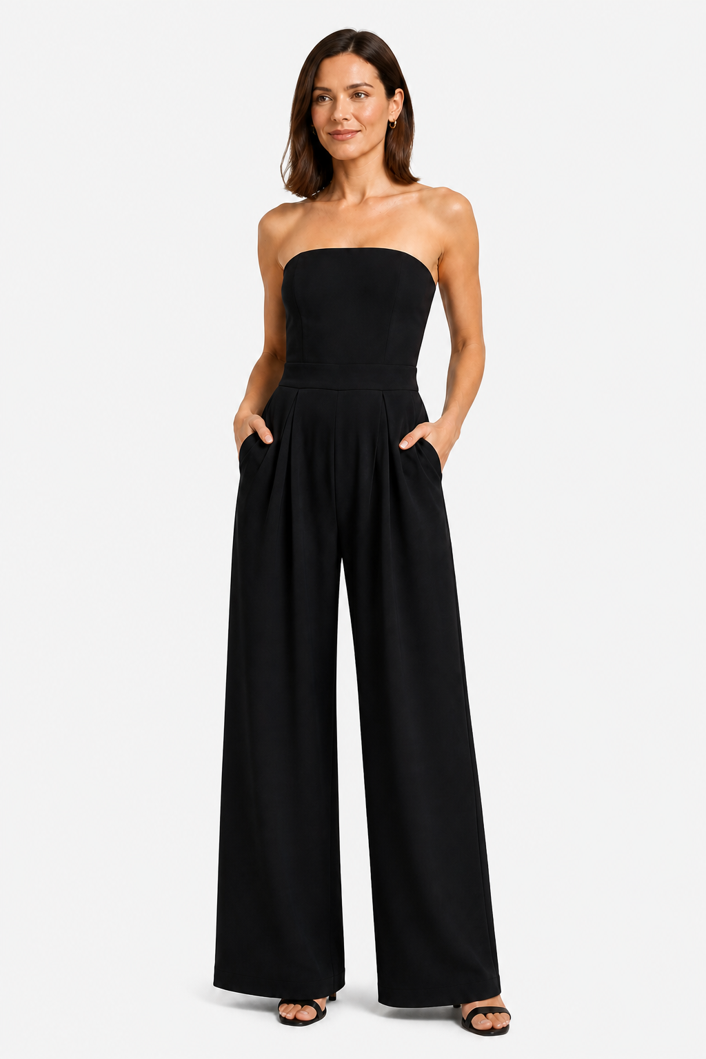 Women’s Strapless Wide Leg Jumpsuit – Elegant Structured Summer Style - Black - front