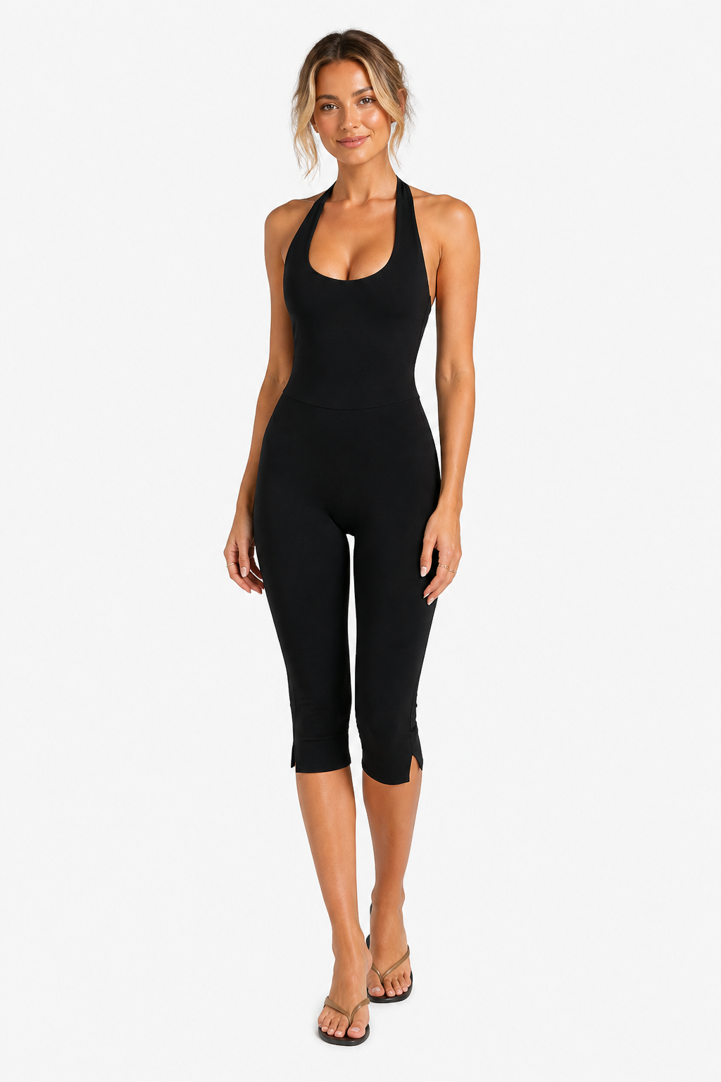 Halter Neck Jumpsuit Backless Slim Fit Black - Black - front