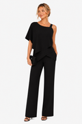 Asymmetric Overlay Wide Leg Jumpsuit - Black - front