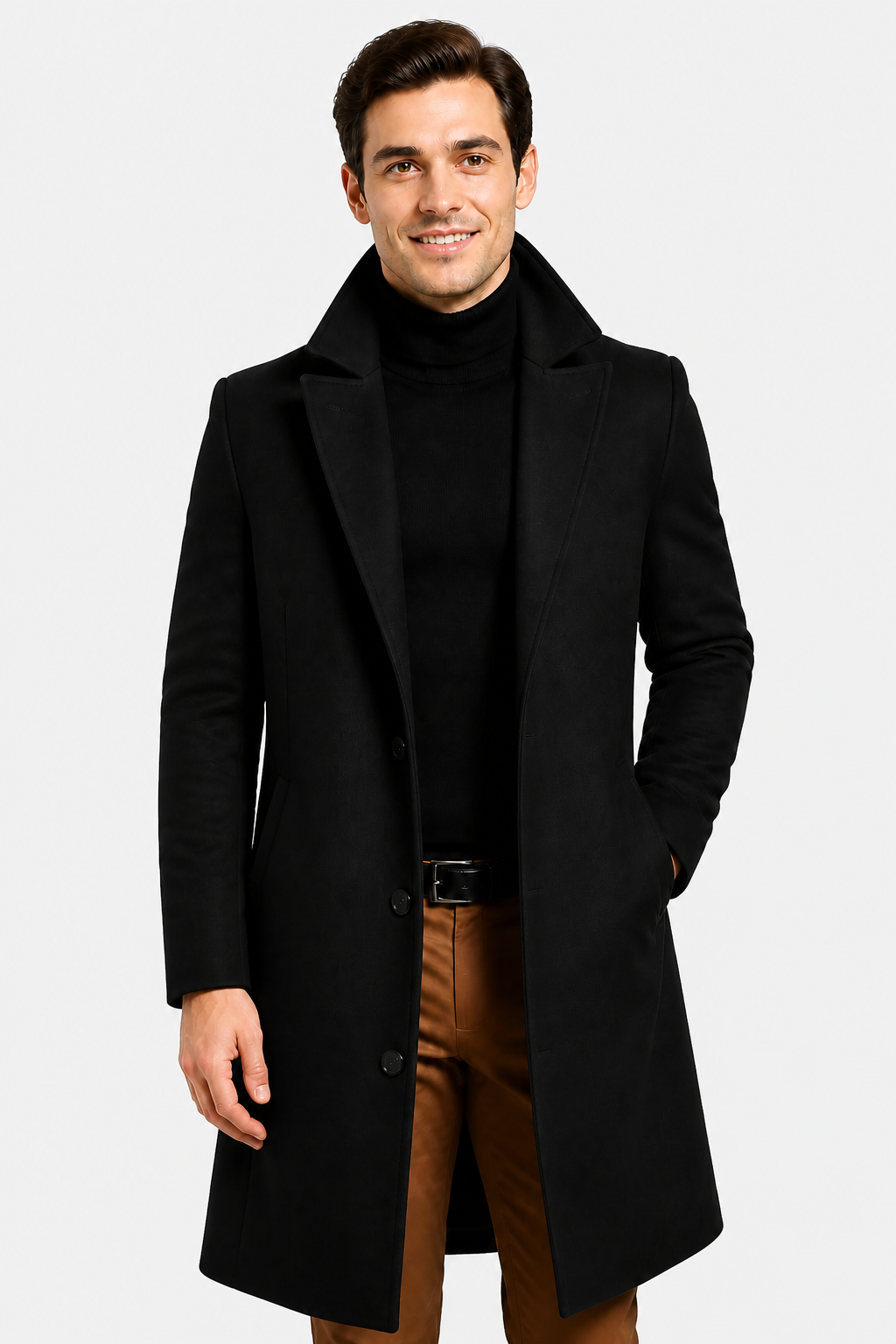Harrington Oxford | Men's Tailored Overcoat – Classic Long Winter Coat for Smart or Casual Wear - Black - front