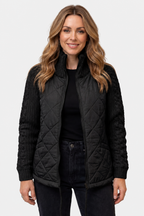 Norcetta – Textured knit detail – Quilted puffer jacket - Black - front