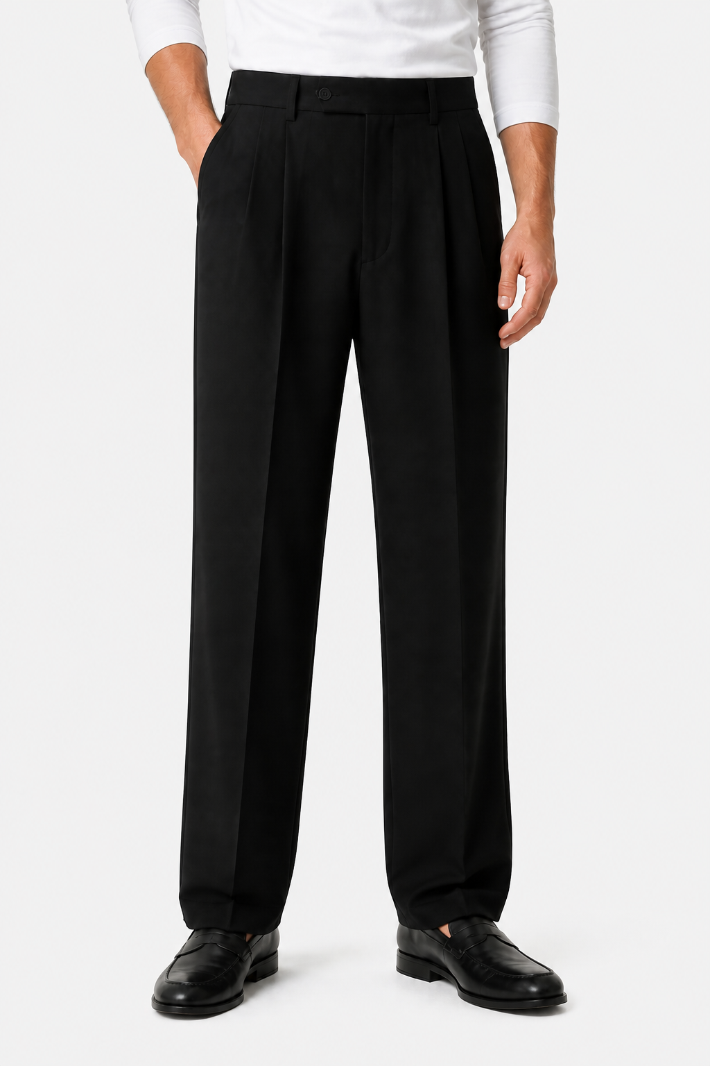 Men's Smart Pleated Trousers - BLACK - front