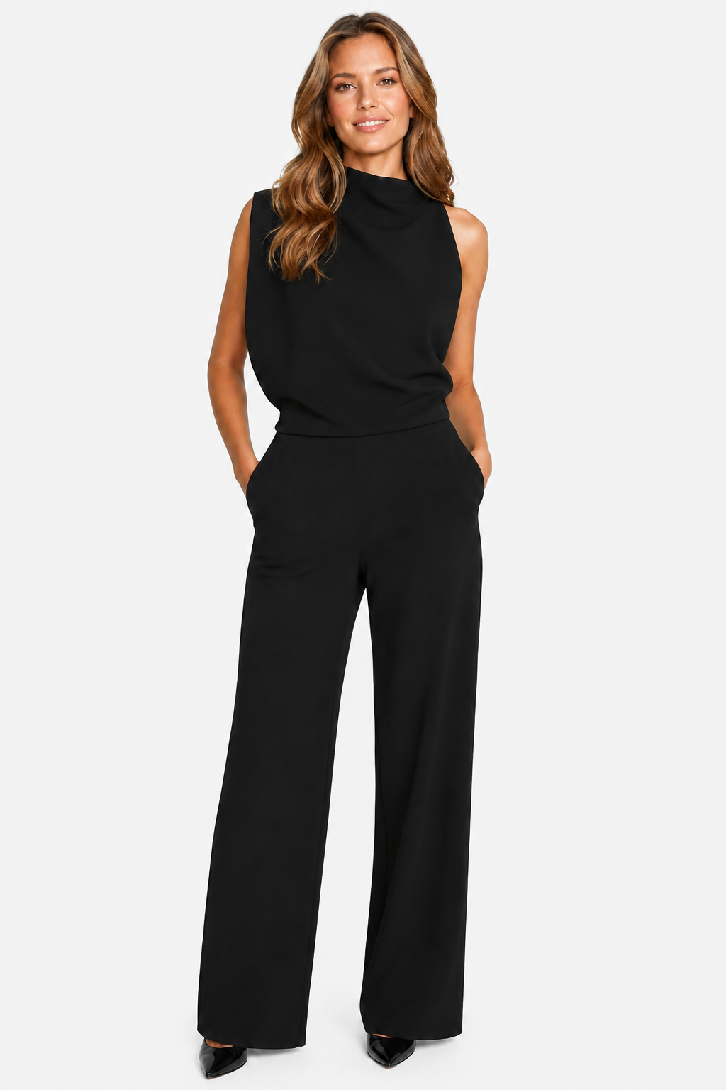 Asymmetric One Shoulder Jumpsuit - Black - front