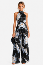 Aurelline – Romantic floral print – Halter jumpsuit - Black - front