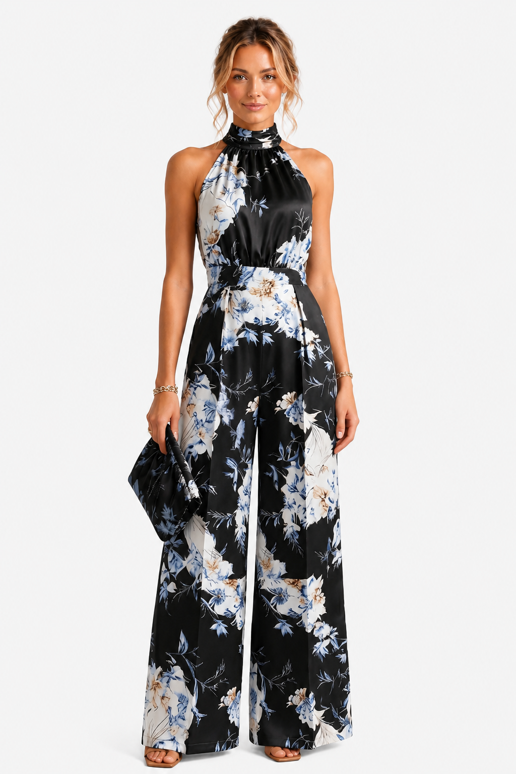 Aurelline – Romantic floral print – Halter jumpsuit - Black - front