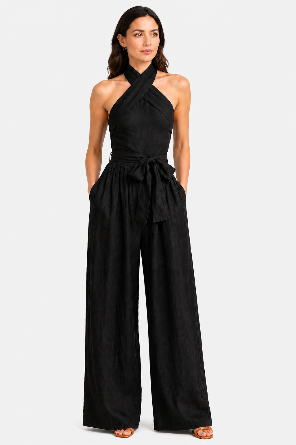Aveline – Cross-halter sophistication – Wide-leg jumpsuit - Black - front