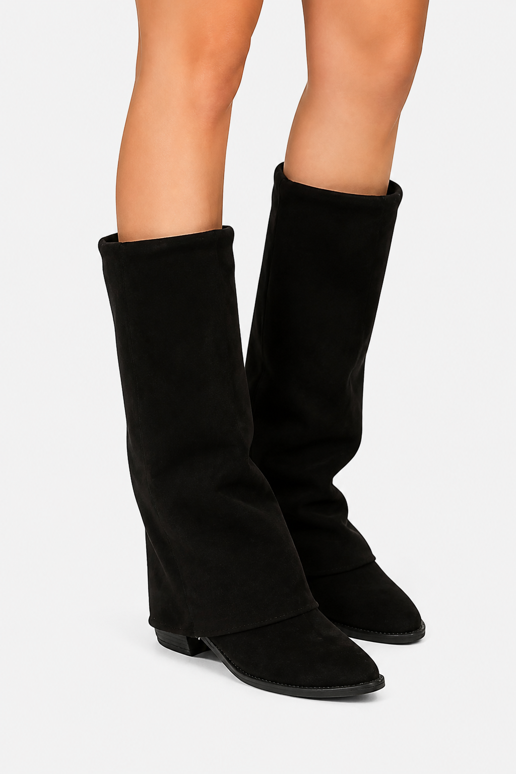 Chunky Heel Knee High Boots Elegant Long Fashion Boots - Black - front