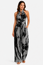 Women’s Printed Wide-Leg Jumpsuit – Relaxed Summer Fit - Black - front