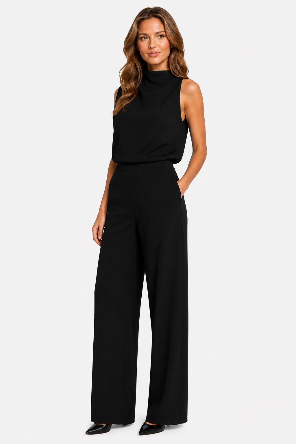 Asymmetric One Shoulder Jumpsuit - Black - side left