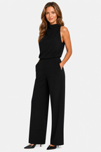 Asymmetric One Shoulder Jumpsuit - Black - side right