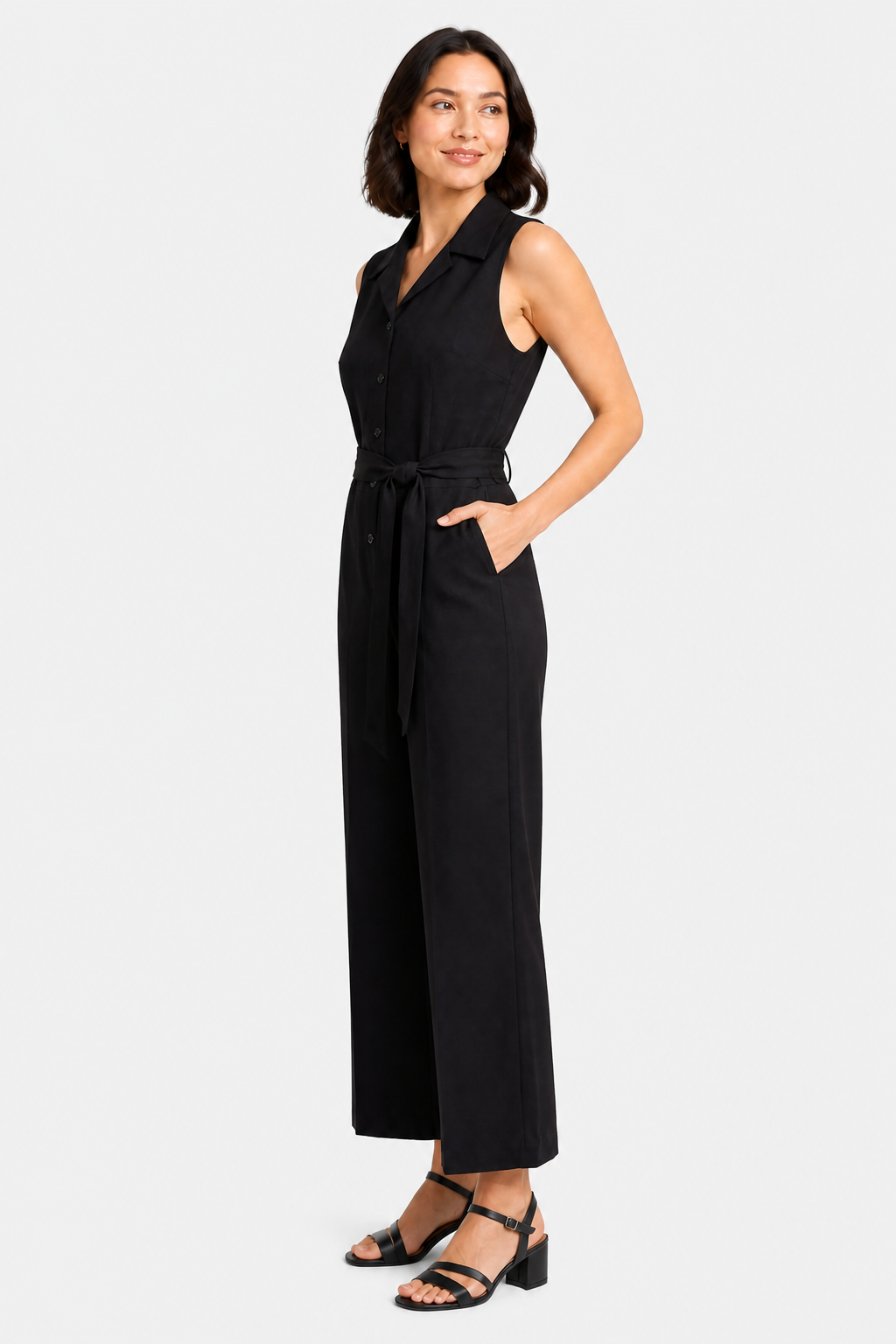 Orléane – Belted office elegance – Wide-leg jumpsuit - Black - side
