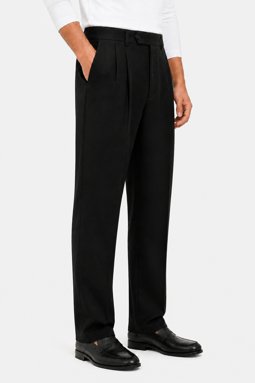Men's Smart Pleated Trousers - BLACK - side
