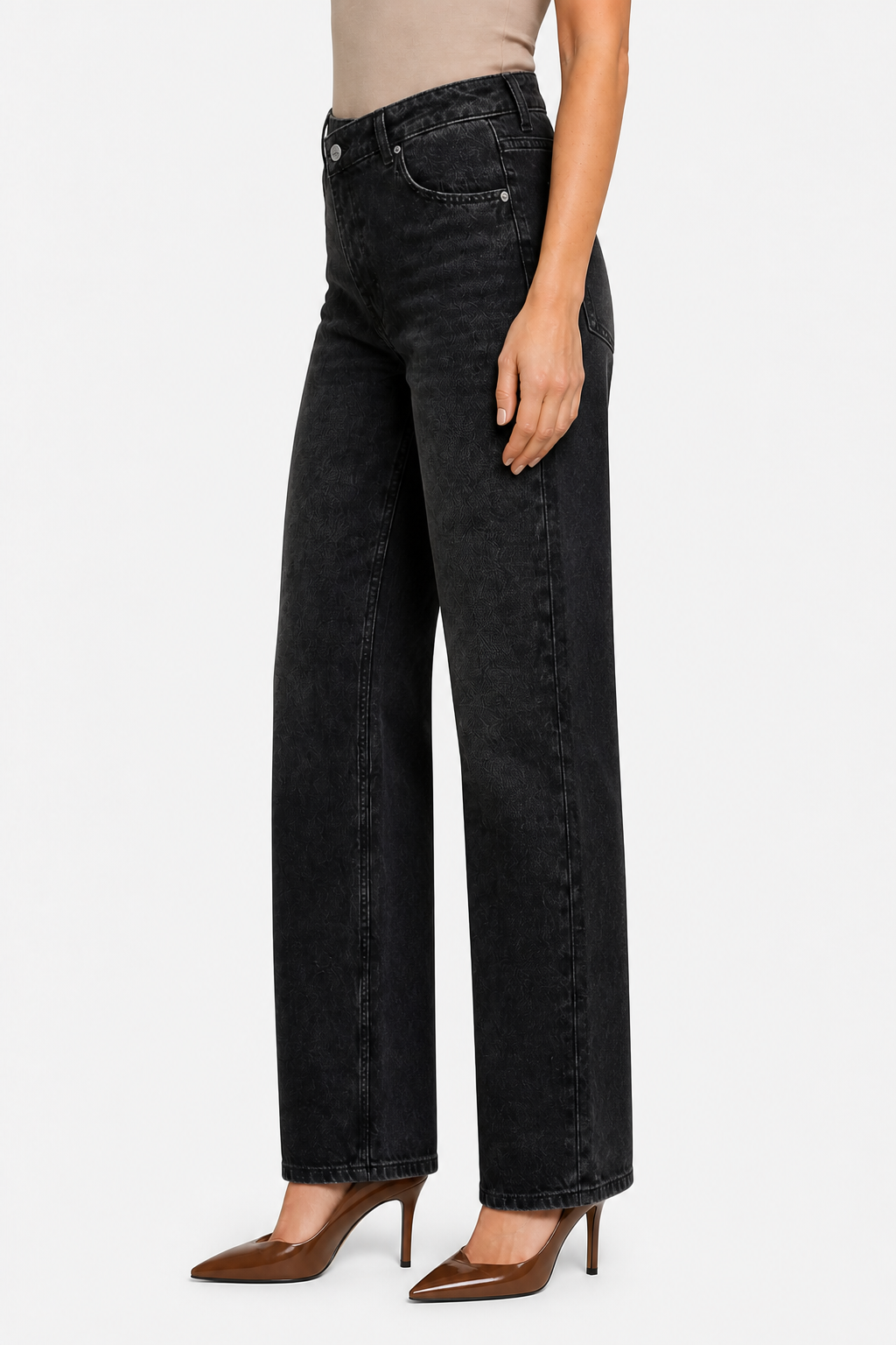 Virezza – Cross button detail – Straight leg jeans - Black - side