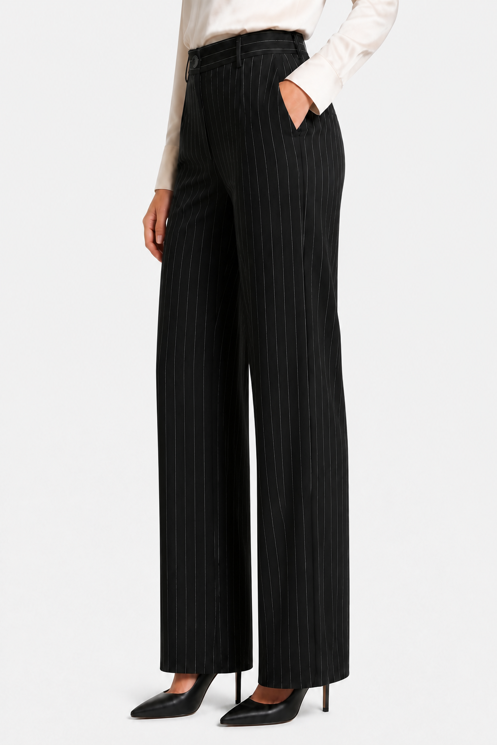 Belloire – Refined pinstripe elegance – Wide-leg trousers - Black - side