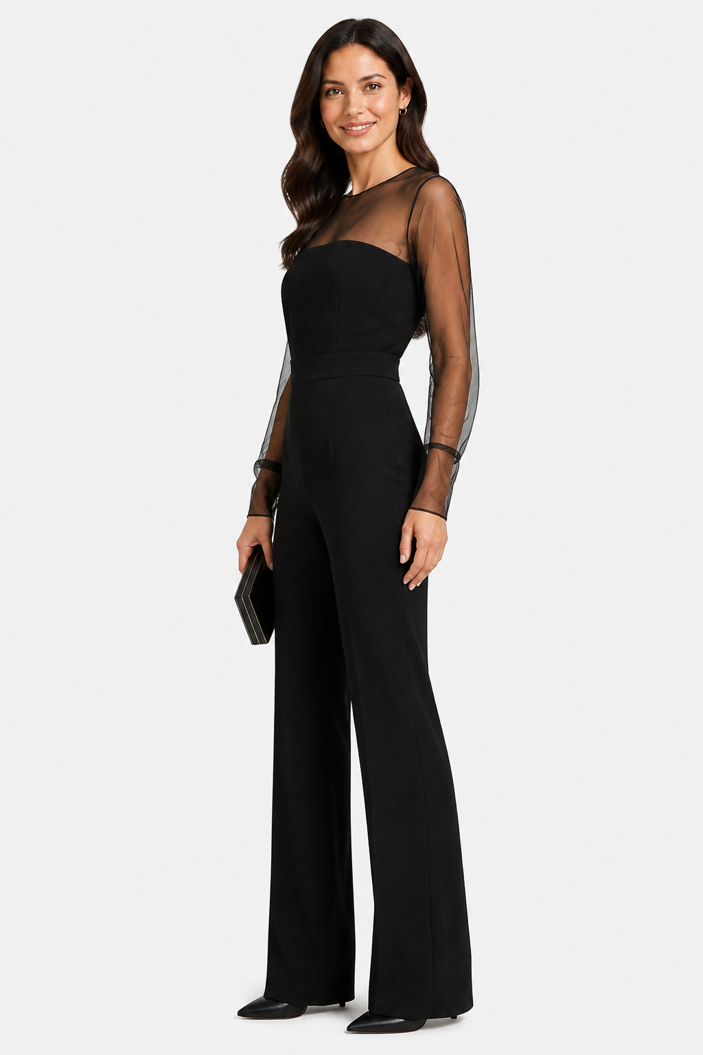 Noirelle – Sheer mesh elegant silhouette – Jumpsuit - Black - side