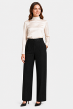 Belloire – Refined pinstripe elegance – Wide-leg trousers - Black - whole body