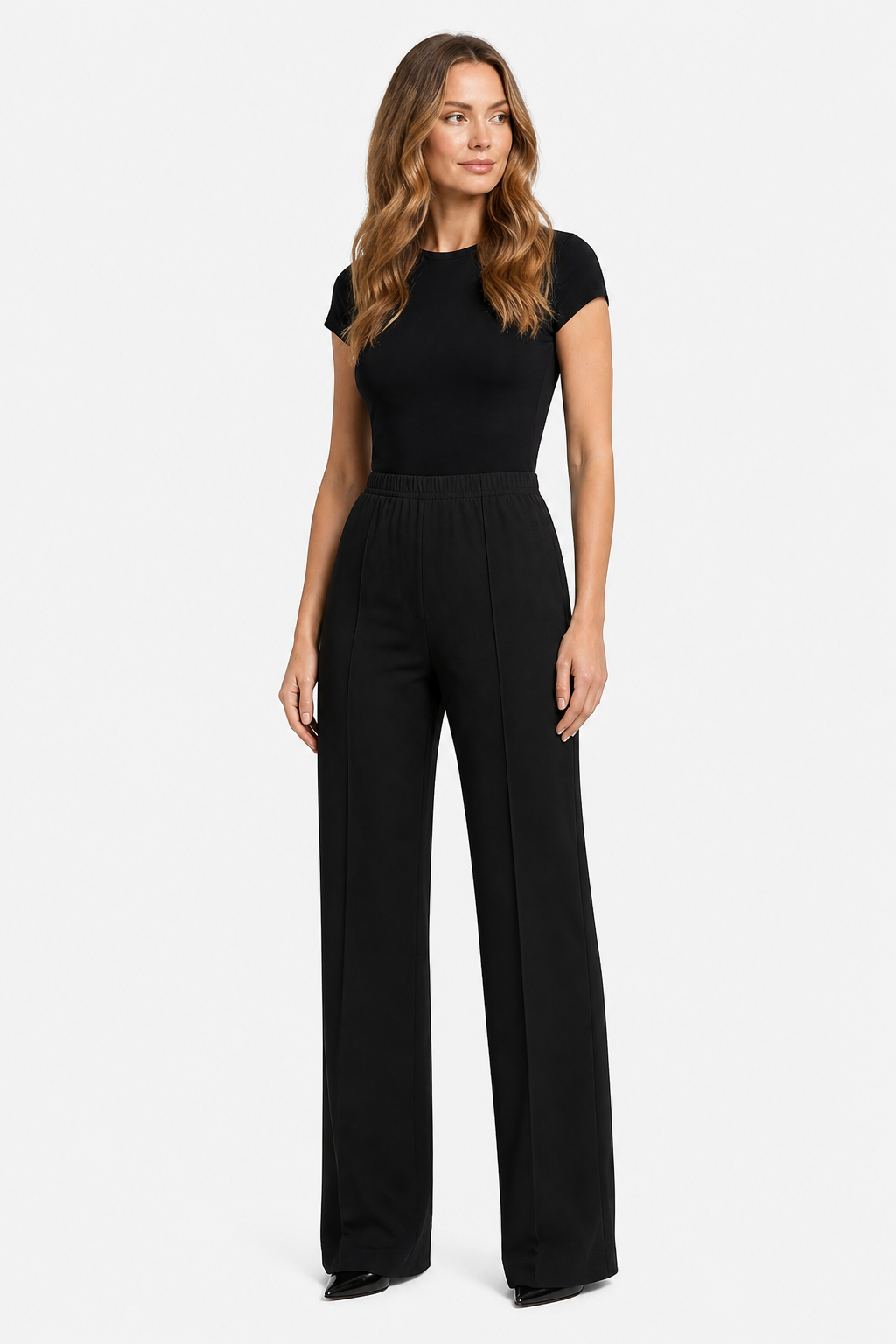 Velizza – Streamlined silhouette – High-waist wide-leg trousers - Black - whole body